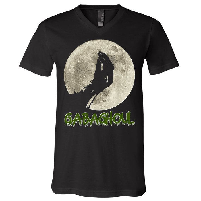 Gabaghoul Funny Hand Moon Halloween V-Neck T-Shirt