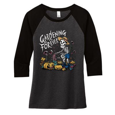 Gardening Forever Halloween Skeleton Gardening Women's Tri-Blend 3/4-Sleeve Raglan Shirt