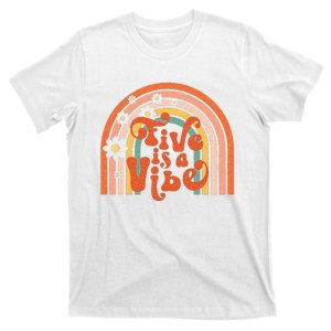 Groovy Five Is A Vibes 5th Birthday Hippie 70s Boho Rainbow T-Shirt