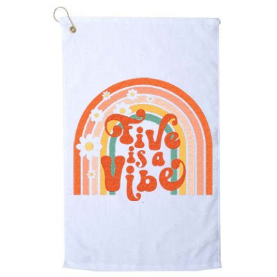 Groovy Five Is A Vibes 5th Birthday Hippie 70s Boho Rainbow Platinum Collection Golf Towel