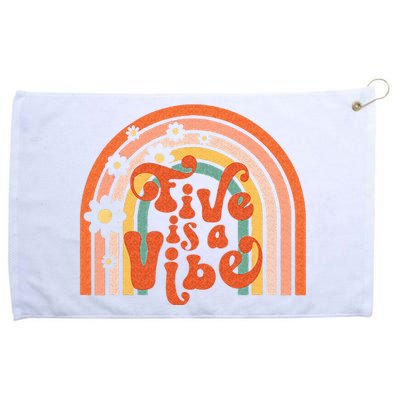 Groovy Five Is A Vibes 5th Birthday Hippie 70s Boho Rainbow Grommeted Golf Towel