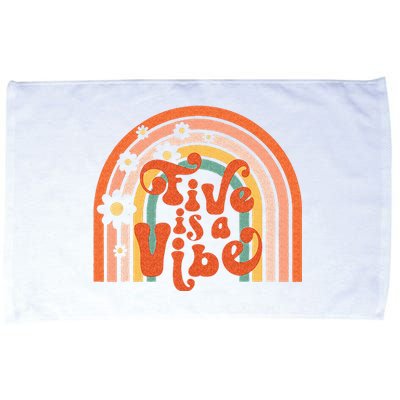 Groovy Five Is A Vibes 5th Birthday Hippie 70s Boho Rainbow Microfiber Hand Towel