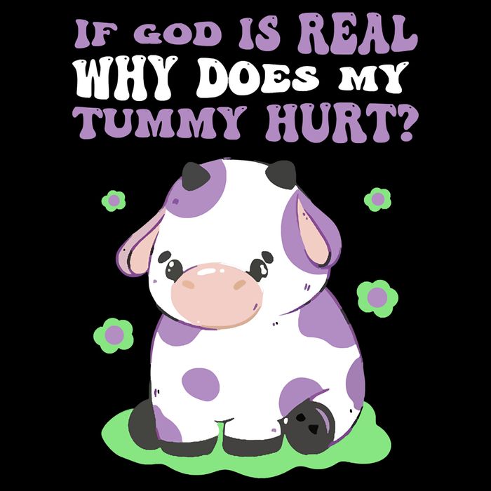 God Funny If God Is Real Why Does My Tummy Hurt, Sad Cow Drawstring Bag