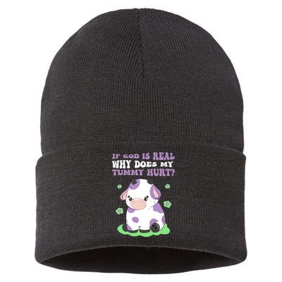 God Funny If God Is Real Why Does My Tummy Hurt, Sad Cow Sustainable Knit Beanie