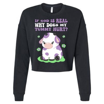 God Funny If God Is Real Why Does My Tummy Hurt, Sad Cow Cropped Pullover Crew