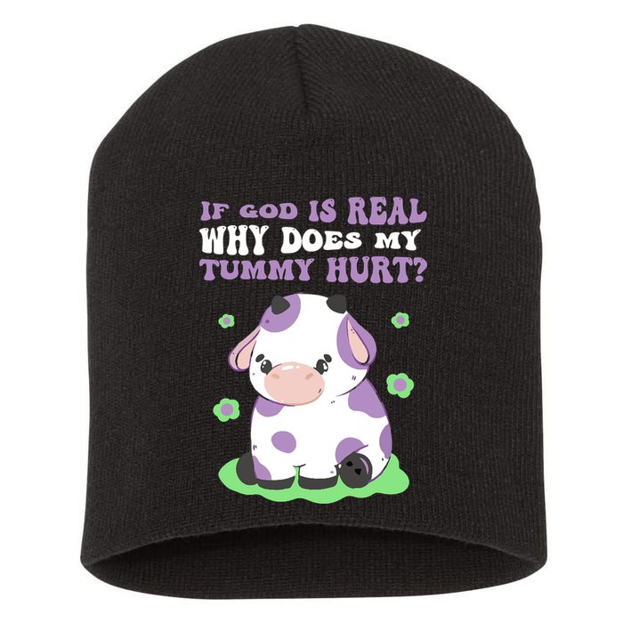 God Funny If God Is Real Why Does My Tummy Hurt, Sad Cow Short Acrylic Beanie