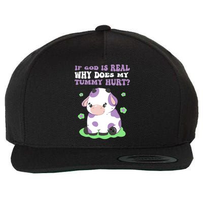 God Funny If God Is Real Why Does My Tummy Hurt, Sad Cow Wool Snapback Cap