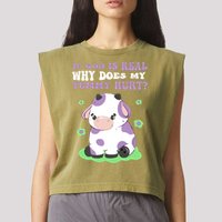 God Funny If God Is Real Why Does My Tummy Hurt, Sad Cow Garment-Dyed Women's Muscle Tee