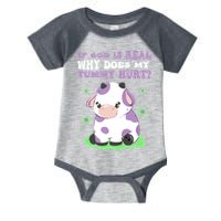 God Funny If God Is Real Why Does My Tummy Hurt, Sad Cow Infant Baby Jersey Bodysuit