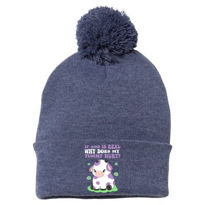 God Funny If God Is Real Why Does My Tummy Hurt, Sad Cow Pom Pom 12in Knit Beanie