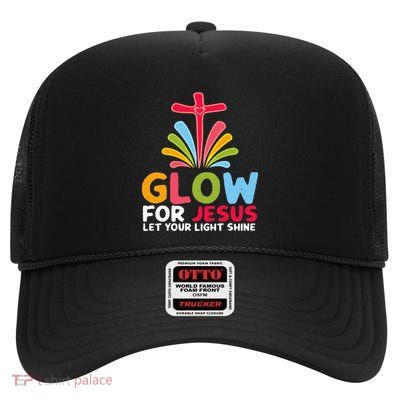 Glow For Jesus Let Your Light Shine Faith Cross High Crown Mesh Back Trucker Hat