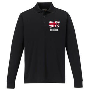 Georgia Flag Jersey Georgian Soccer Team Georgian Performance Long Sleeve Polo