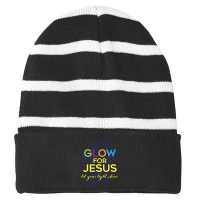 Glow For Jesus Let Your Light Shine Faith Striped Beanie with Solid Band