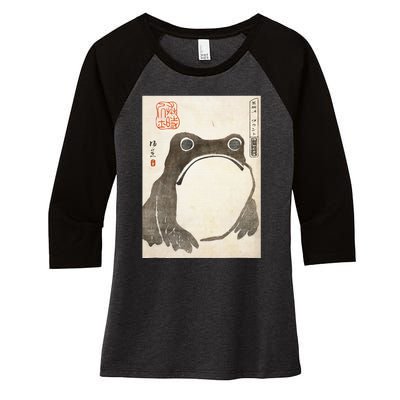 Grumpy Frog Japanese Art Print Women's Tri-Blend 3/4-Sleeve Raglan Shirt