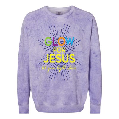 Glow For Jesus  Let Your Light Shine  Faith Apparel Colorblast Crewneck Sweatshirt