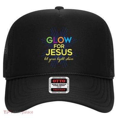 Glow For Jesus Let Your Light Shine Christian High Crown Mesh Back Trucker Hat