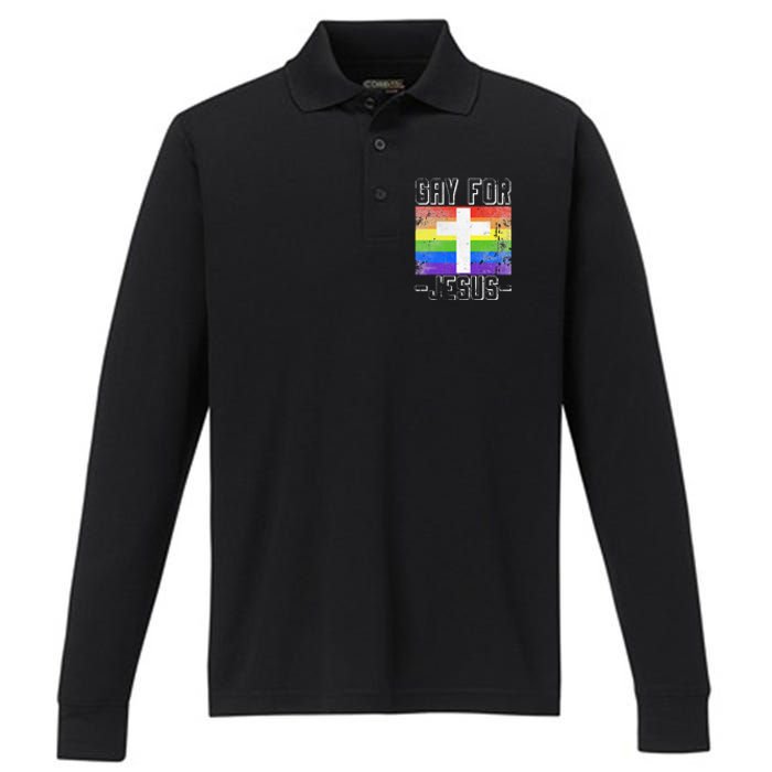 Gay For Jesus Christ Gift Christian Service God Performance Long Sleeve Polo