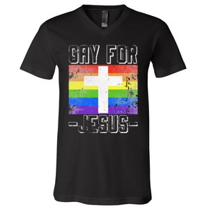 Gay For Jesus Christ Gift Christian Service God V-Neck T-Shirt