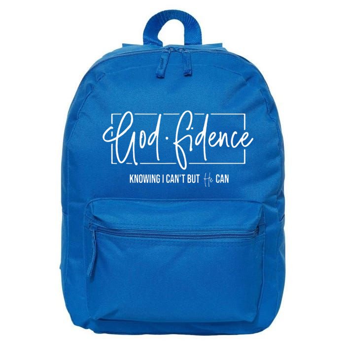 God Fidence Knowing I CanT But He Can Christian Religious 16 in Basic Backpack