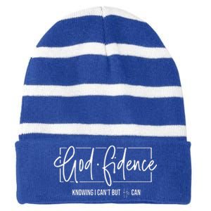 God Fidence Knowing I Cant But He Can Christian Religious Striped Beanie with Solid Band