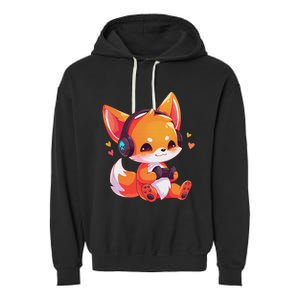 Gamer Fox Kawaii Fox Anime Funny Gaming Cute Fox Video Gamer Garment-Dyed Fleece Hoodie