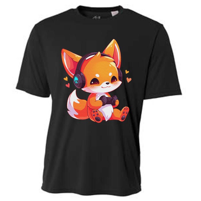 Gamer Fox Kawaii Fox Anime Funny Gaming Cute Fox Video Gamer Cooling Performance Crew T-Shirt