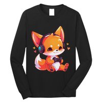 Gamer Fox Kawaii Fox Anime Funny Gaming Cute Fox Video Gamer Long Sleeve Shirt