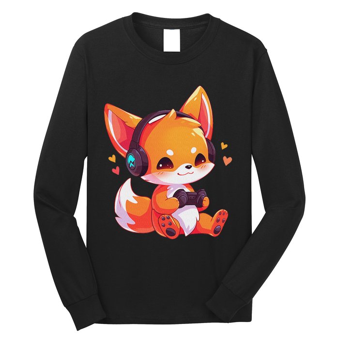 Gamer Fox Kawaii Fox Anime Funny Gaming Cute Fox Video Gamer Long Sleeve Shirt