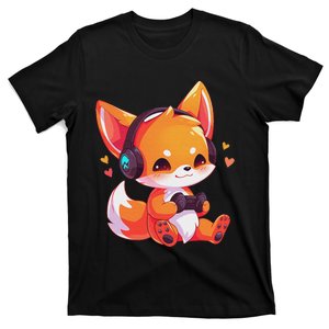 Gamer Fox Kawaii Fox Anime Funny Gaming Cute Fox Video Gamer T-Shirt