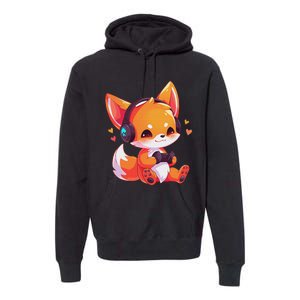 Gamer Fox Kawaii Fox Anime Funny Gaming Cute Fox Video Gamer Premium Hoodie