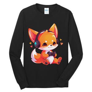 Gamer Fox Kawaii Fox Anime Funny Gaming Cute Fox Video Gamer Tall Long Sleeve T-Shirt