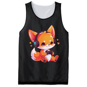 Gamer Fox Kawaii Fox Anime Funny Gaming Cute Fox Video Gamer Mesh Reversible Basketball Jersey Tank