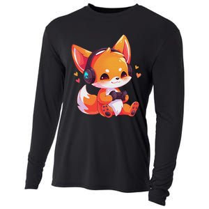 Gamer Fox Kawaii Fox Anime Funny Gaming Cute Fox Video Gamer Cooling Performance Long Sleeve Crew