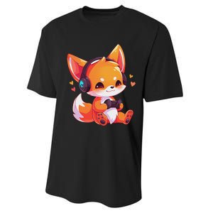 Gamer Fox Kawaii Fox Anime Funny Gaming Cute Fox Video Gamer Performance Sprint T-Shirt