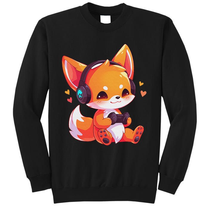 Gamer Fox Kawaii Fox Anime Funny Gaming Cute Fox Video Gamer Tall Sweatshirt