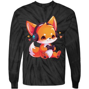 Gamer Fox Kawaii Fox Anime Funny Gaming Cute Fox Video Gamer Tie-Dye Long Sleeve Shirt