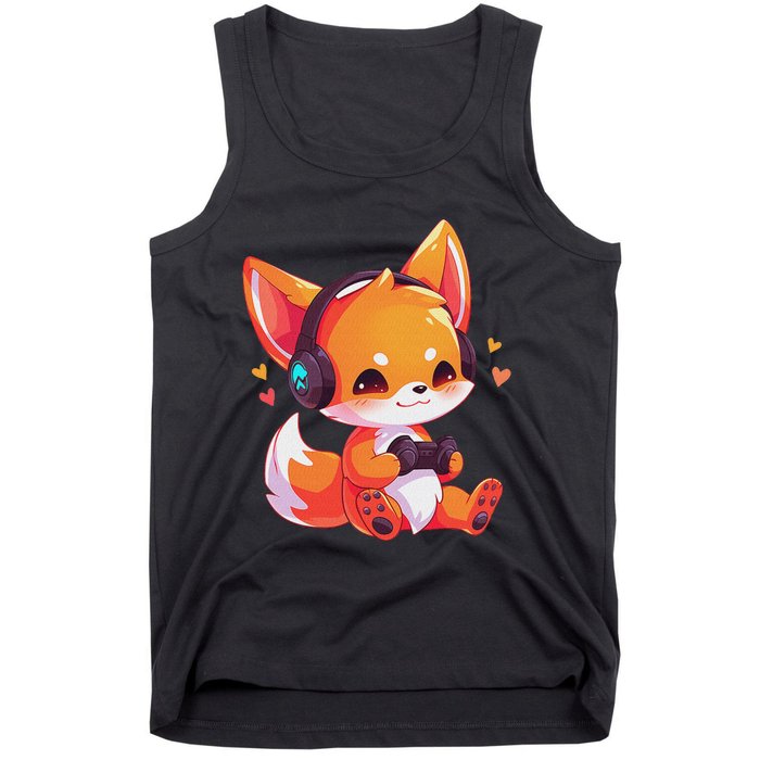 Gamer Fox Kawaii Fox Anime Funny Gaming Cute Fox Video Gamer Tank Top