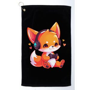 Gamer Fox Kawaii Fox Anime Funny Gaming Cute Fox Video Gamer Platinum Collection Golf Towel