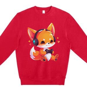 Gamer Fox Kawaii Fox Anime Funny Gaming Cute Fox Video Gamer Premium Crewneck Sweatshirt