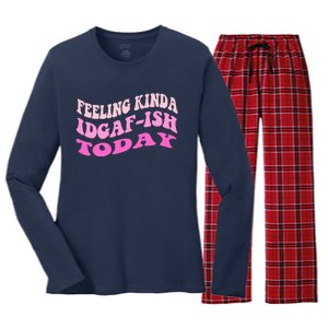 Groovy feeling kinda idgaf-ish today snarky funny Women's Long Sleeve Flannel Pajama Set 