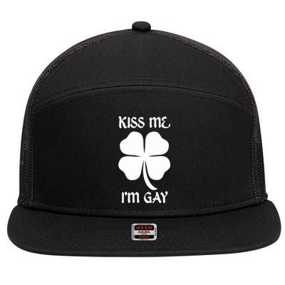 Got Funny Kiss Me Im Gay Four Leaf Clover 7 Panel Mesh Trucker Snapback Hat