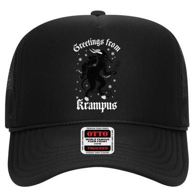 Greetings From Krampus Gruss Vom Krampus Christmas Horror High Crown Mesh Back Trucker Hat