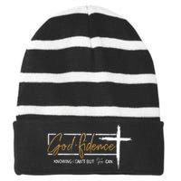 God Fidence Knowing That I CanT But He Can Quote Christian Striped Beanie with Solid Band