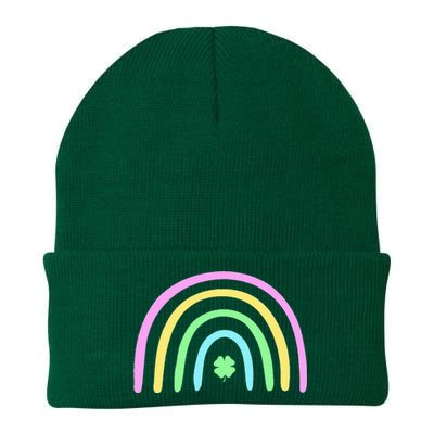 Green Four Leaf Clover Rainbow St Patricks Day Knit Cap Winter Beanie