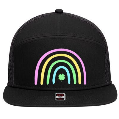 Green Four Leaf Clover Rainbow St Patricks Day 7 Panel Mesh Trucker Snapback Hat