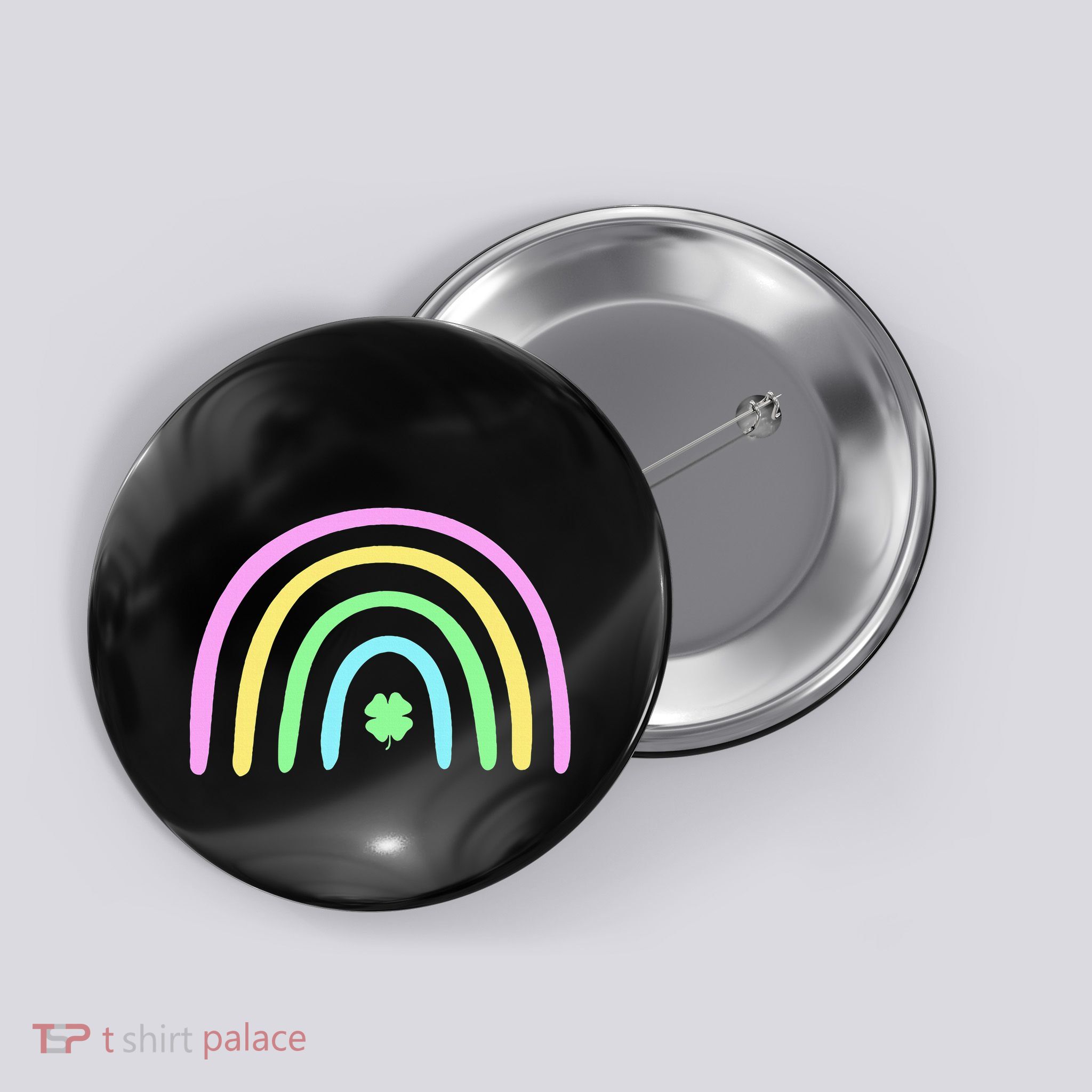 Green Four Leaf Clover Rainbow St Patricks Day Button