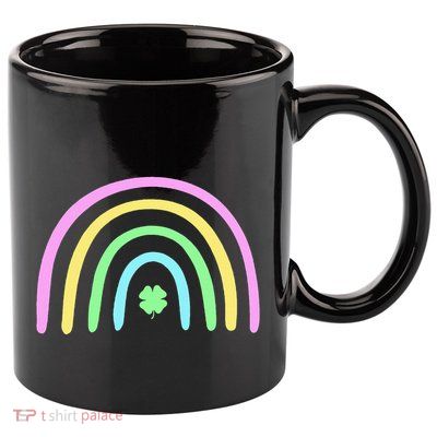 Green Four Leaf Clover Rainbow St Patricks Day 11oz C Handle Ceramic Mug