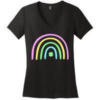 Green Four Leaf Clover Rainbow St Patricks Day Women's V-Neck T-Shirt