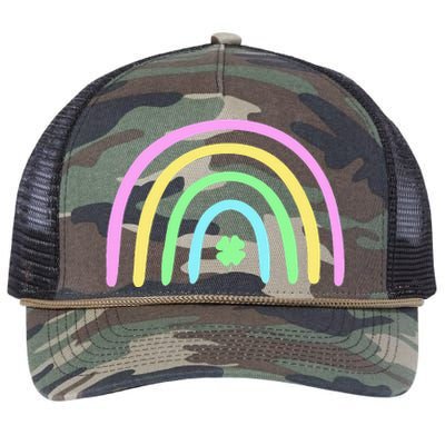 Green Four Leaf Clover Rainbow St Patricks Day Retro Rope Trucker Hat Cap