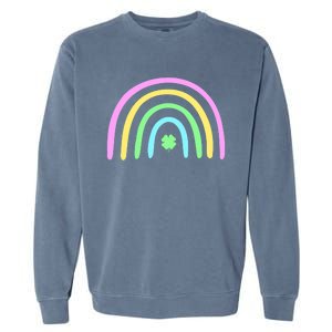 Green Four Leaf Clover Rainbow St Patrick's Day Garment-Dyed Sweatshirt